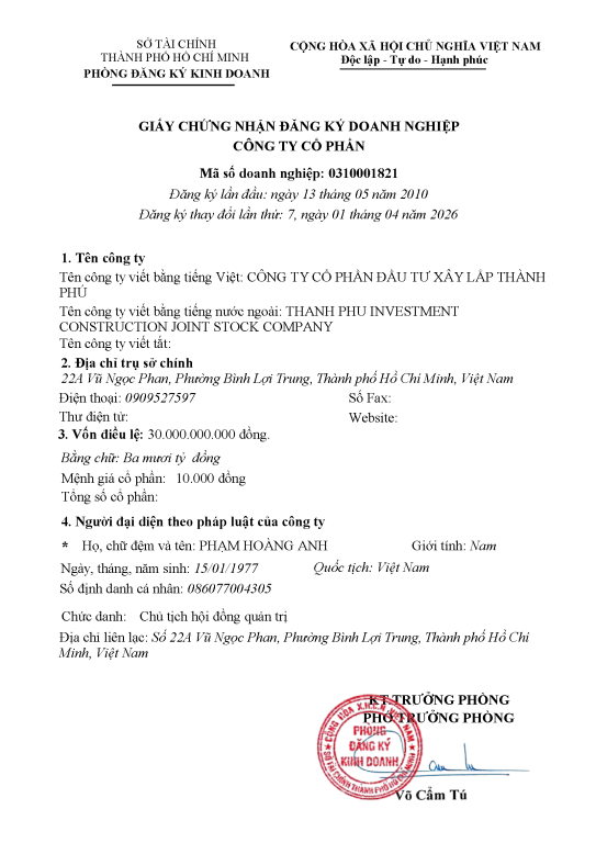 THÔNG BÁO THAY ĐỔI THÔNG TIN PHÁP LÝ DOANH NGHIỆP